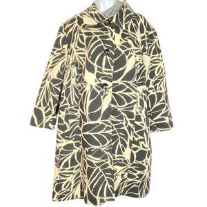 Vintage Anne Klein Mid-Length Cotton Coat With Abstract Leaf Pattern & Slip Pock